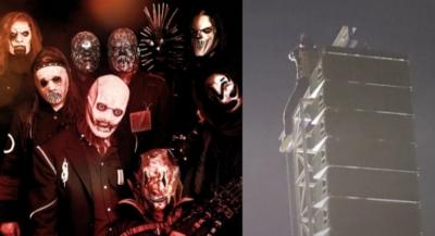 Slipknot interrompe show na Austrália após fã escalar torre de som.